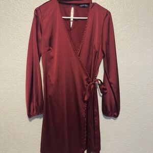 Fashion Nova Burgundy Long Sleeve Dress
